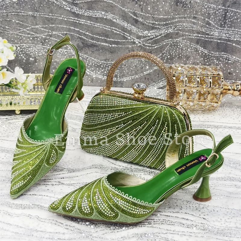 Green Pointed High Heel Sandals 2025 Luxury Buckle Handmade Shoe Bag Set Women's Diamond Design Mini Handbag Evening Clutch
Green Pointed High Heel Sandals 2025 Luxury Buckle Handmade Shoe Bag Set Women's Diamond Design Mini Handbag Evening Clutch
