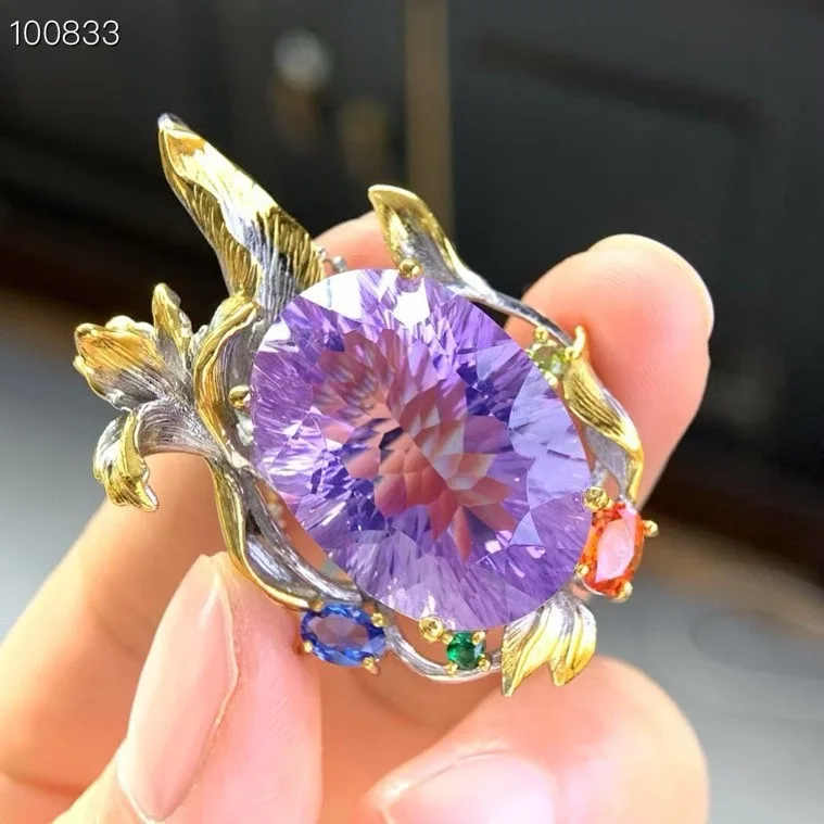 Natural Purple Quartz Pendant 18x25mm 925 Silver Two-tone Plated Spring Floral Handcrafted Statement Pendant (without Chain)
Natural Purple Quartz Pendant 18x25mm 925 Silver Two-tone Plated Spring Floral Handcrafted Statement Pendant (without Chain)