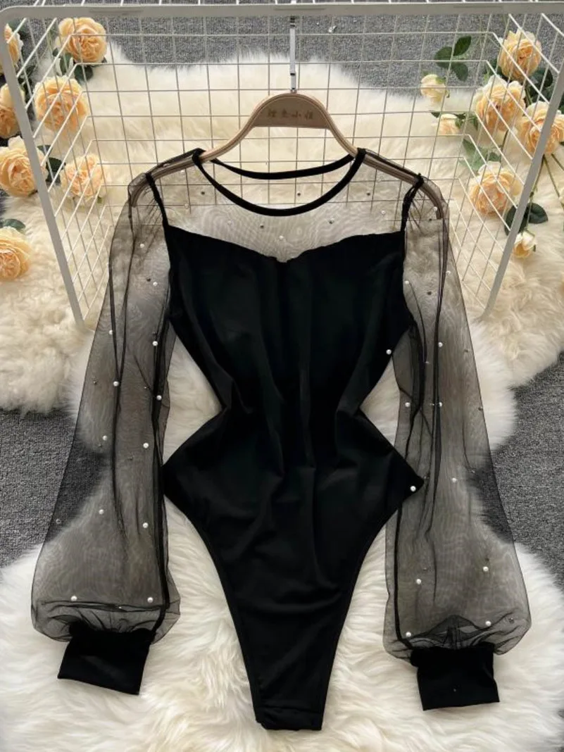 Sexy See Through Mesh Patchwork Women Bodysuit 2024 Spring Summer Beading Slim Fit Bodycon Club Party Body Tops
Sexy See Through Mesh Patchwork Women Bodysuit 2024 Spring Summer Beading Slim Fit Bodycon Club Party Body Tops