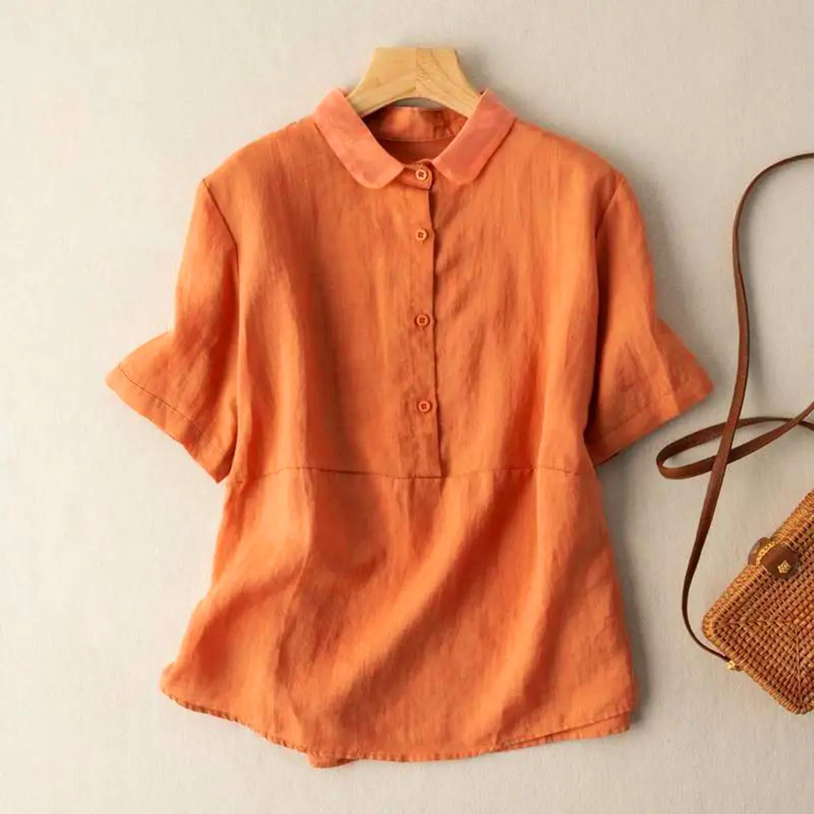 Cotton Linen Tops Women's Shirts Summer Solid Colour Comfort Short Sleeve Cotton Linen Shirt Tops Fashion Lapel Button Up Blouse
Cotton Linen Tops Women's Shirts Summer Solid Colour Comfort Short Sleeve Cotton Linen Shirt Tops Fashion Lapel Button Up Blouse