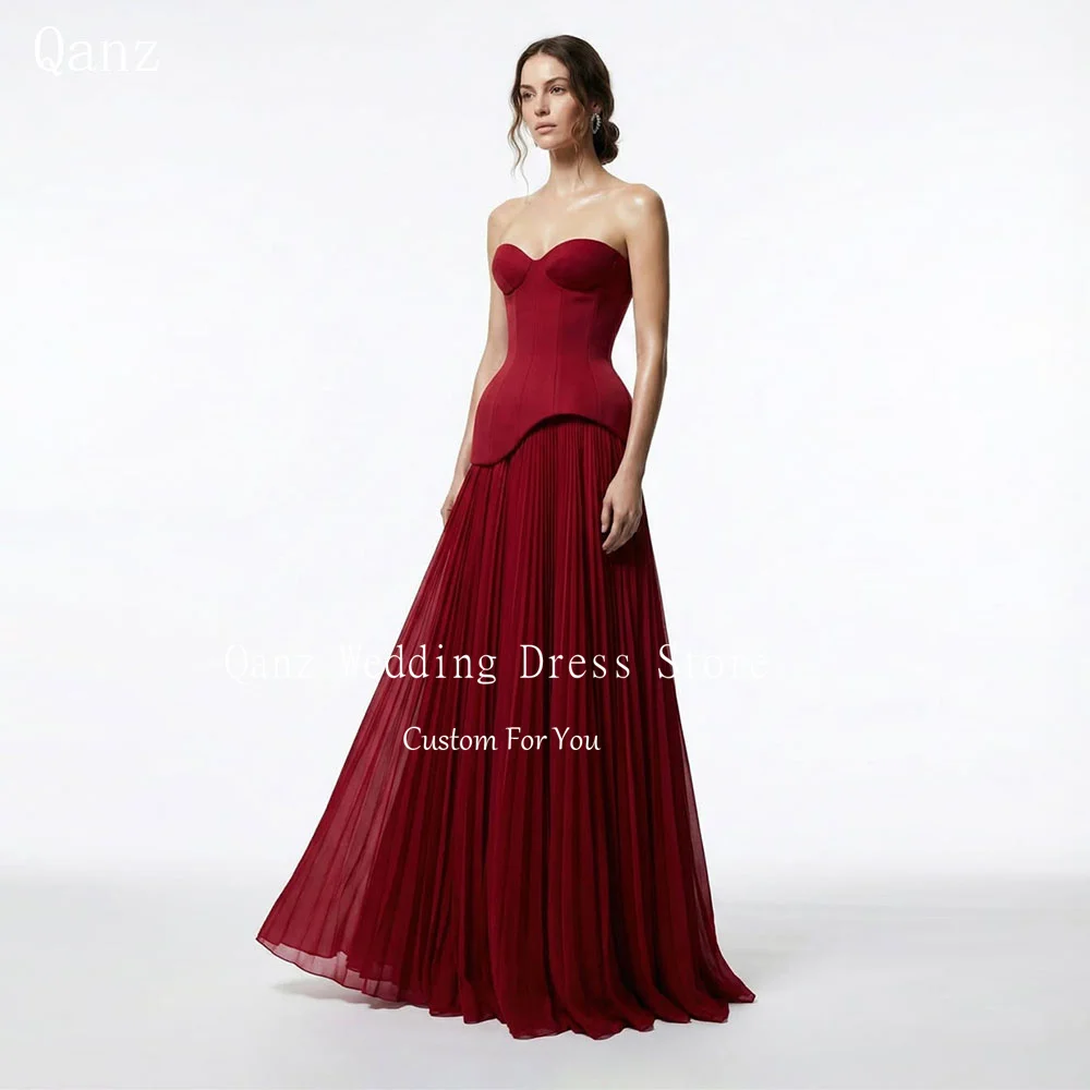 Вечернее платье Qanz Dubai Burgundy Prom Dress с вырезом «сердечко», длинное, А-силуэт, из шифона, с открытой спиной, плиссированное, на заказ
Вечернее платье Qanz Dubai Burgundy Prom Dress с вырезом «сердечко», длинное, А-силуэт, из шифона, с открытой спиной, плиссированное, на заказ