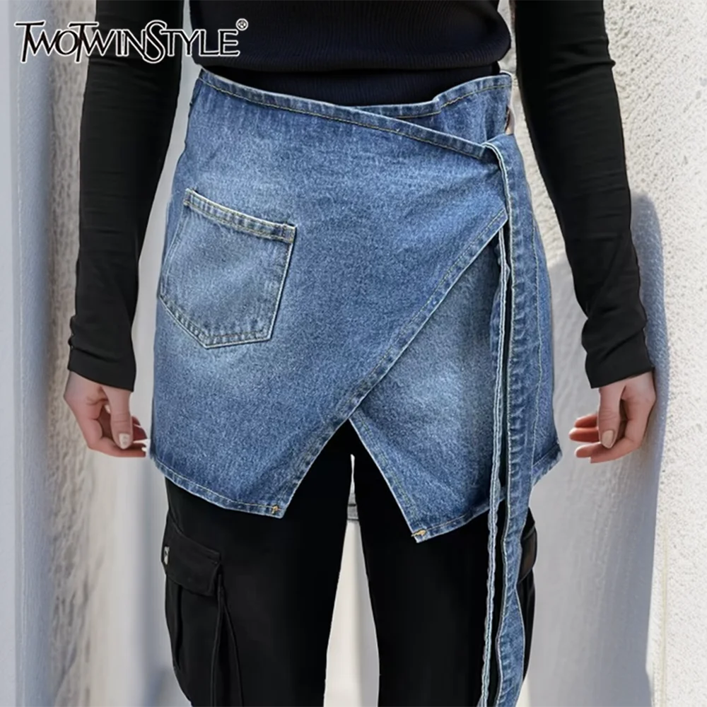 TWOTWINSTYLE Korean Popular Spliced Lace Up Skirts For Women High Waist Patchwork Pocket Denim Skirt Female New Fashion 2024
TWOTWINSTYLE Korean Popular Spliced Lace Up Skirts For Women High Waist Patchwork Pocket Denim Skirt Female New Fashion 2024