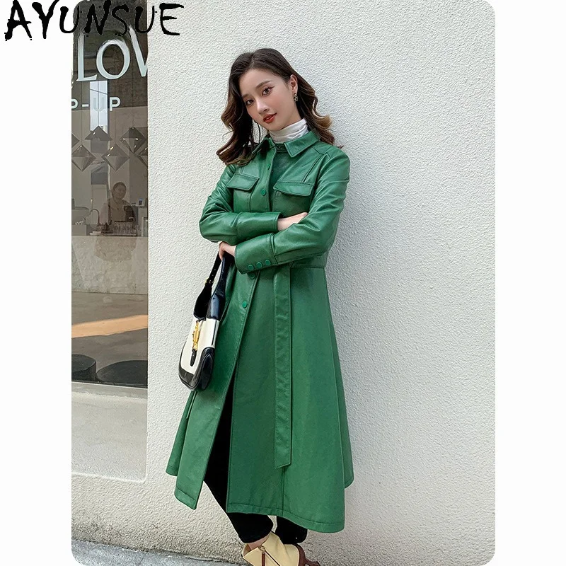 AYUNSUE Real Leather Jacket Woman Fashion Cinched Waist Long Jackets for Woman Green Sheepskin Trench Coat Woman Clothes Jaqueta
AYUNSUE Real Leather Jacket Woman Fashion Cinched Waist Long Jackets for Woman Green Sheepskin Trench Coat Woman Clothes Jaqueta