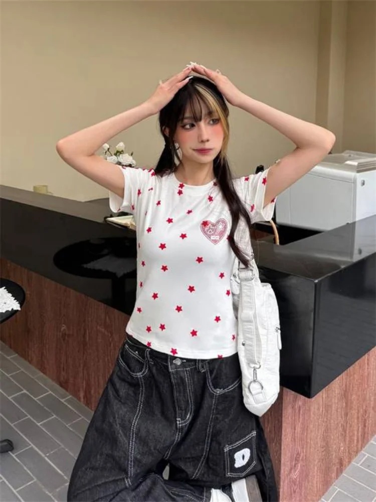 Summer American star printed short sleeved T-shirt for women y2k Harajuku retro wasteland style slim fit short sleeved top
Summer American star printed short sleeved T-shirt for women y2k Harajuku retro wasteland style slim fit short sleeved top
