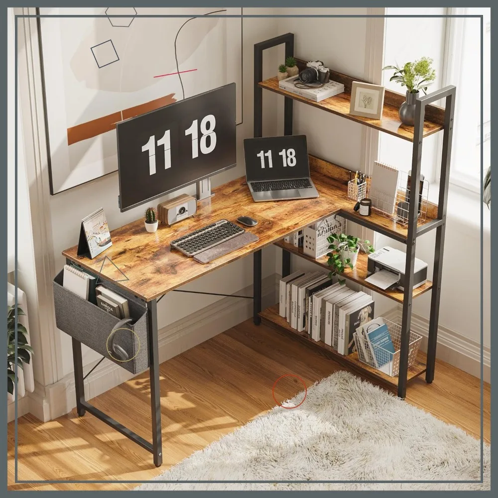 47 Inch Corner Computer Desk with Bookshelf, L Shaped Home Office Writing Desk for Bedroom, Brown
47 Inch Corner Computer Desk with Bookshelf, L Shaped Home Office Writing Desk for Bedroom, Brown