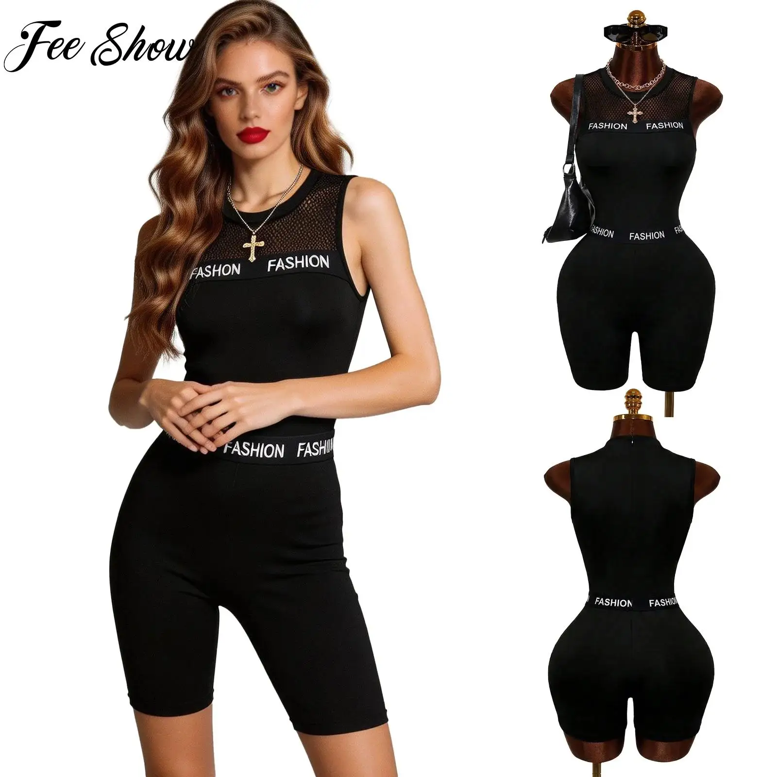 Women Fashion Mesh Bodysuit Letter Print Sleeveless Hollow Out Thigh Length Quick Dry Breathable for Summer Workout Yoga
Women Fashion Mesh Bodysuit Letter Print Sleeveless Hollow Out Thigh Length Quick Dry Breathable for Summer Workout Yoga