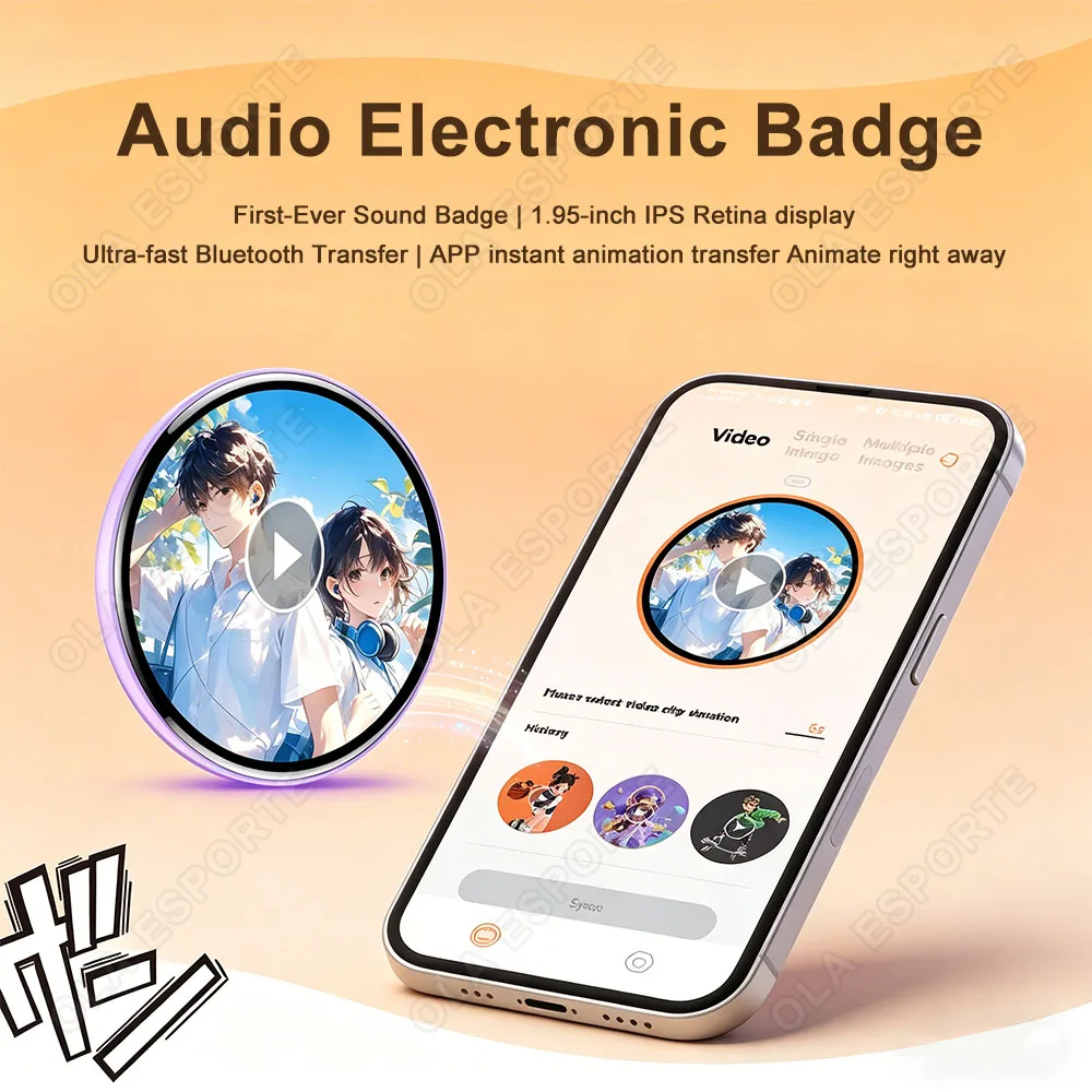 New For E-Badge HD Dynamic Display Smart Pin For E-Badge Bluetooth Anime Digital Pin with App Control for Photos & Animations