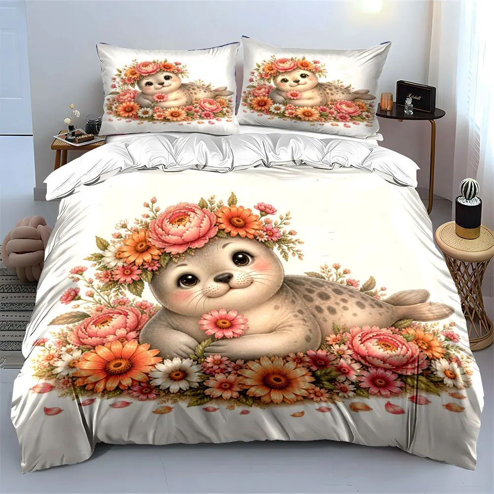 Gentle seal with blooming flowers Duvet Cover Set with 3D Printing Design Soft Polyester Bedding Set All-Season Comfort
Gentle seal with blooming flowers Duvet Cover Set with 3D Printing Design Soft Polyester Bedding Set All-Season Comfort