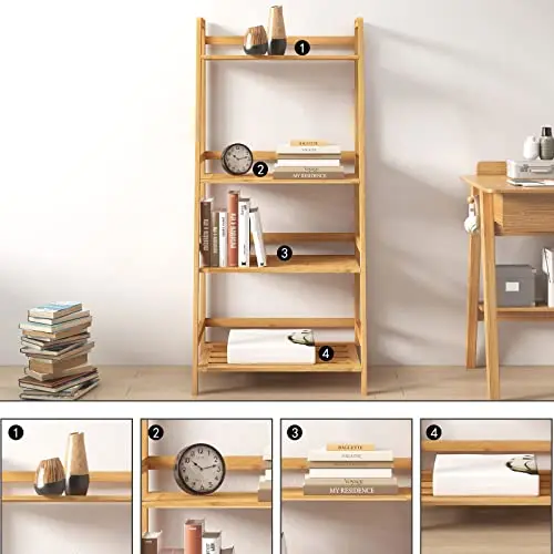 Four-Tier Bamboo Ladder Shelf For Books, Decorative Items, Plants And Organized Storage In Natural Finish
Four-Tier Bamboo Ladder Shelf For Books, Decorative Items, Plants And Organized Storage In Natural Finish