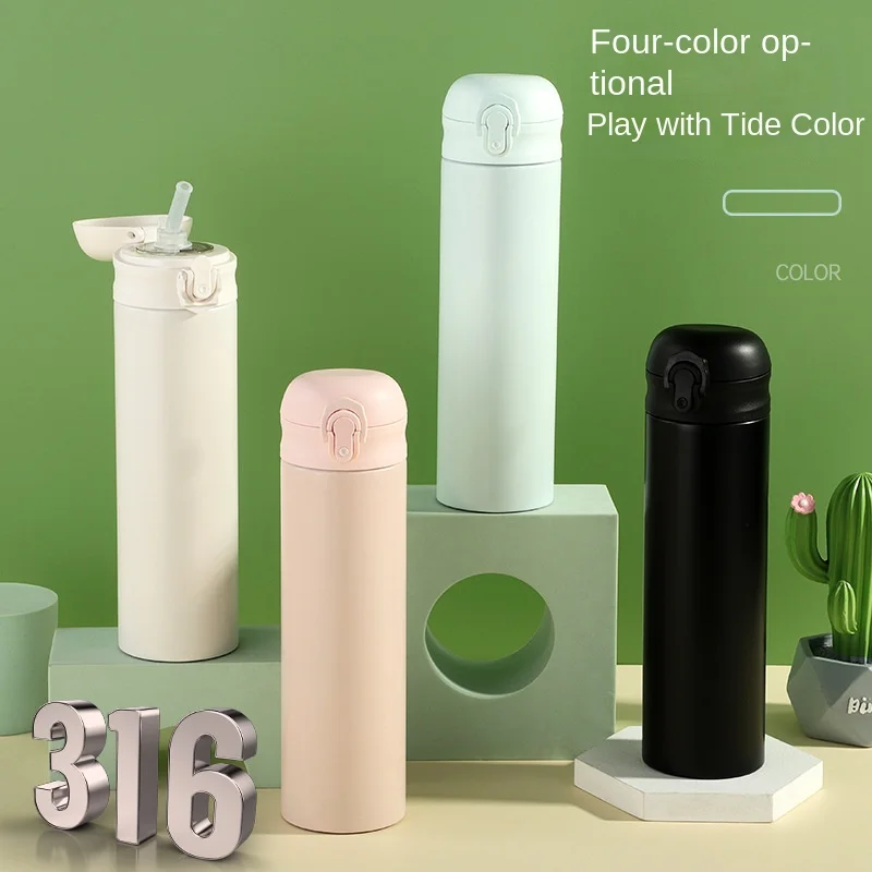 Stainless steel water bottle with straw, portable thermos bottle, vacuum flask
Stainless steel water bottle with straw, portable thermos bottle, vacuum flask