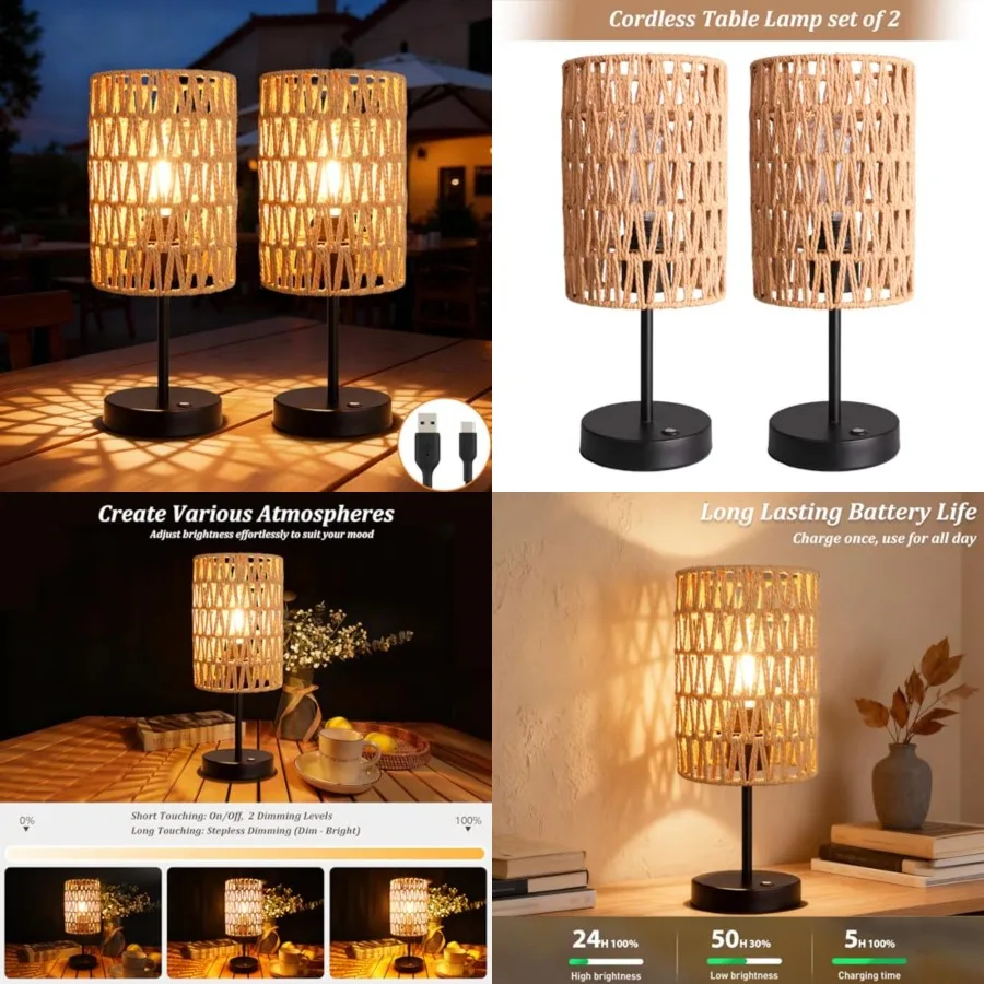 Rechargeable Outdoor Table Lamps, Rattan Boho Cordless Battery Operated Table Lamps, Patio Lamp for Living Room, Balcony, Bedsi
Rechargeable Outdoor Table Lamps, Rattan Boho Cordless Battery Operated Table Lamps, Patio Lamp for Living Room, Balcony, Bedsi