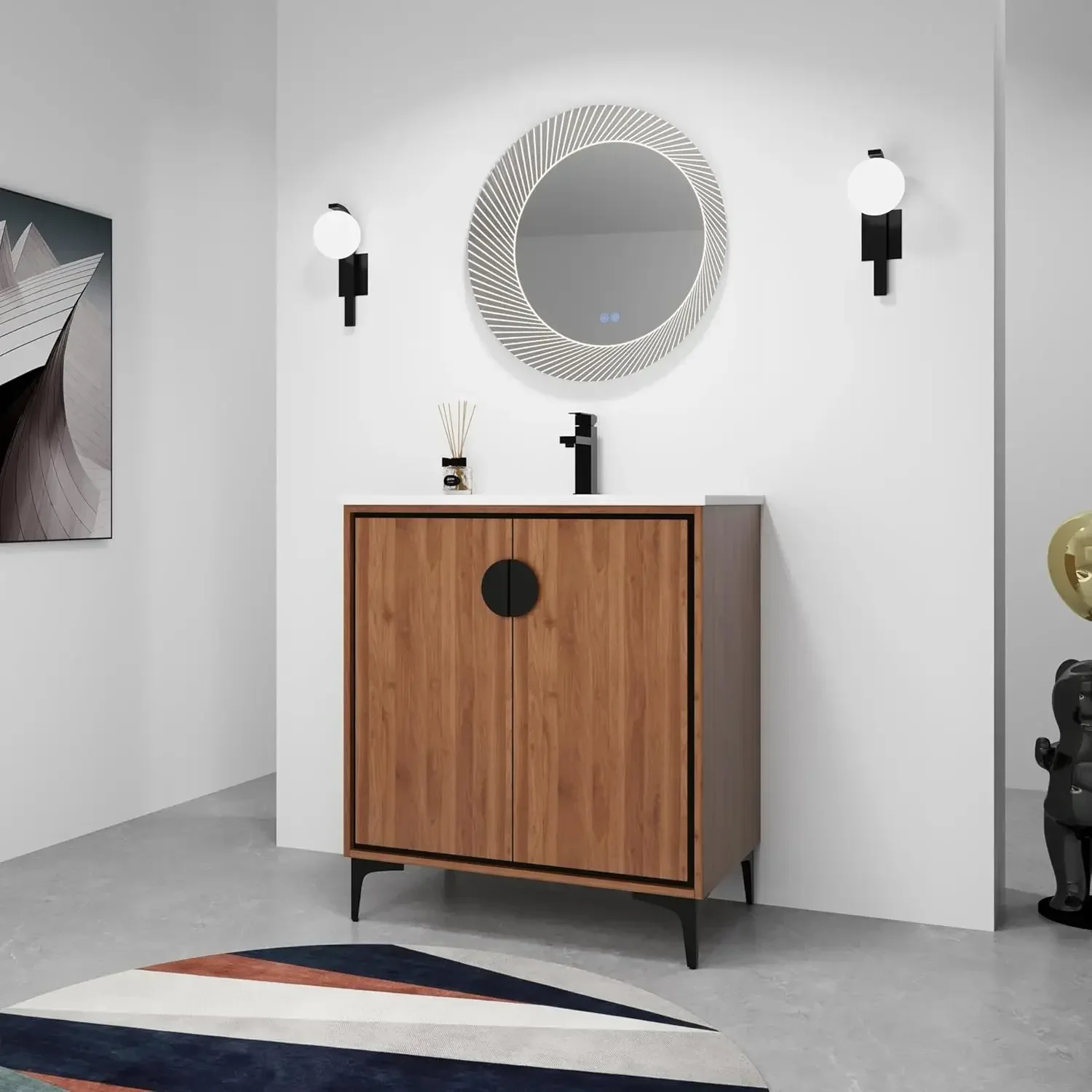 30" Freestanding Bathroom Vanity White Ceramic Basin Soft Close Cabinet Walnut Finish Black Handles No Faucet, Custom
30" Freestanding Bathroom Vanity White Ceramic Basin Soft Close Cabinet Walnut Finish Black Handles No Faucet, Custom