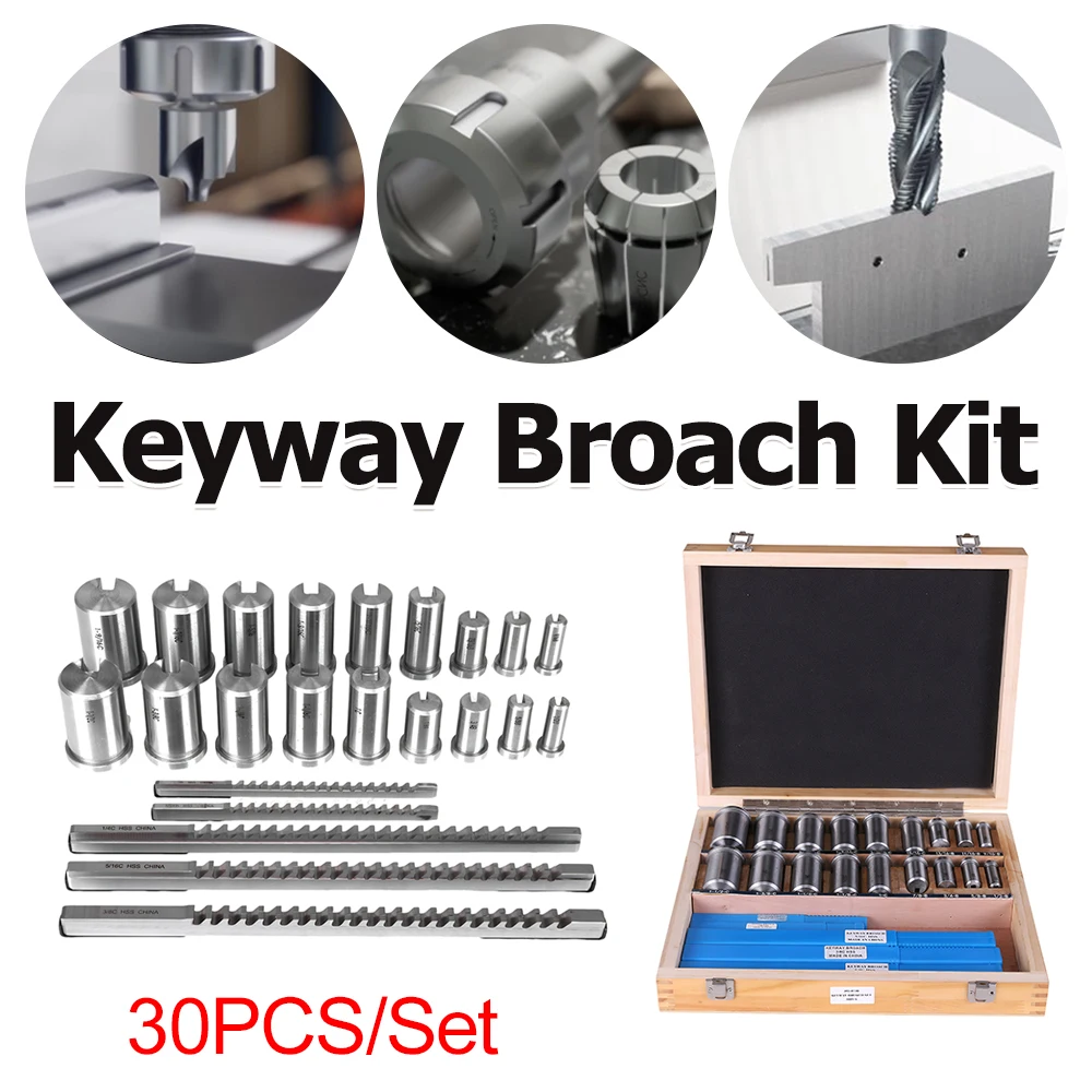 30PCS/Set Keyway Broach Kit Keyway Spline Broaching with 5 Broaches 18 Bushings and 7 Shims for Metalworking and Manufacturing
30PCS/Set Keyway Broach Kit Keyway Spline Broaching with 5 Broaches 18 Bushings and 7 Shims for Metalworking and Manufacturing