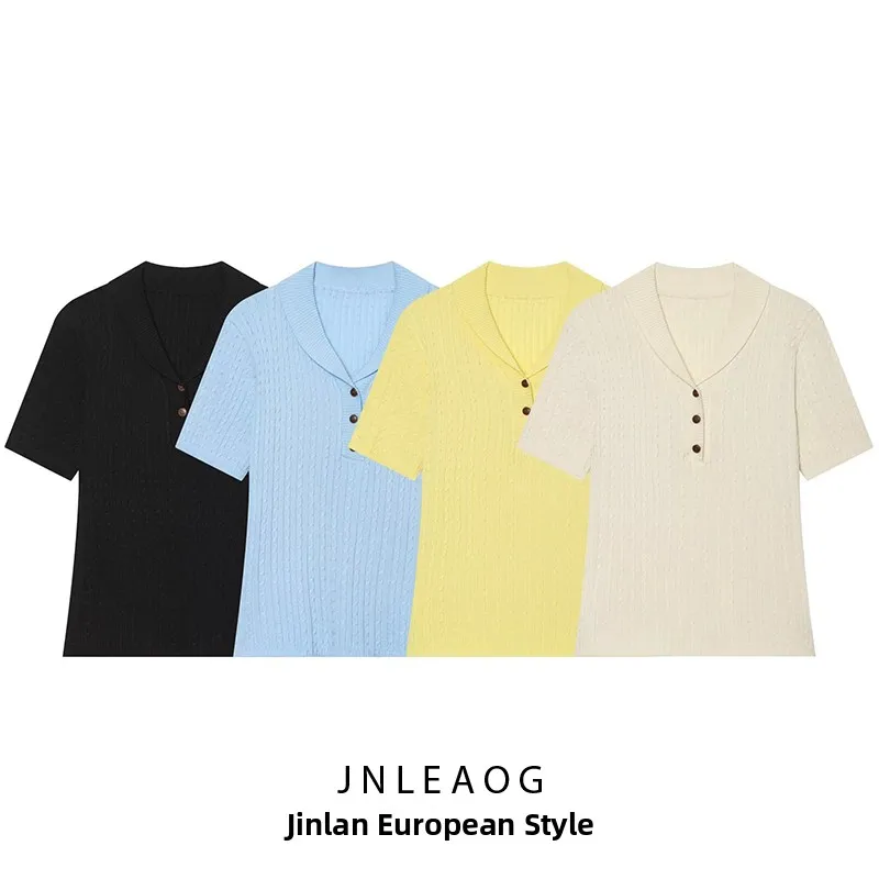 Spring New Style Women's Knitted Short Sleeve Turn-down Collar Twist Knitwear Casual Comfortable Polyester Fiber Top
Spring New Style Women's Knitted Short Sleeve Turn-down Collar Twist Knitwear Casual Comfortable Polyester Fiber Top