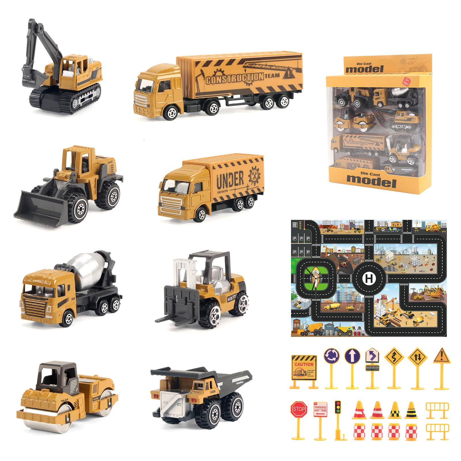 8pcs/set Alloy Engineering Truck with Mat&Road Sign Classic Construction Model Vehicle Loader Tractor Excavator Toy Car for Boys
8pcs/set Alloy Engineering Truck with Mat&Road Sign Classic Construction Model Vehicle Loader Tractor Excavator Toy Car for Boys