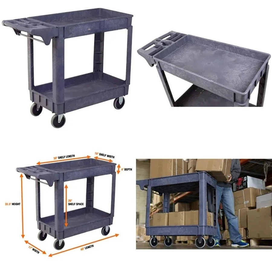 Service Utility Cart, 500-Pound Capacity, 40 x 17-Inch,Two 30 in. by 16 in. by 4 in. shelves hold up to 500 pounds of evenly distributed weight Avoid rust, chips, and dents with an easy-to-clean surface for simple maintenance
Service Utility Cart, 500-Pound Capacity, 40 x 17-Inch,Two 30 in. by 16 in. by 4 in. shelves hold up to 500 pounds of evenly distributed weight Avoid rust, chips, and dents with an easy-to-clean surface for simple maintenance
