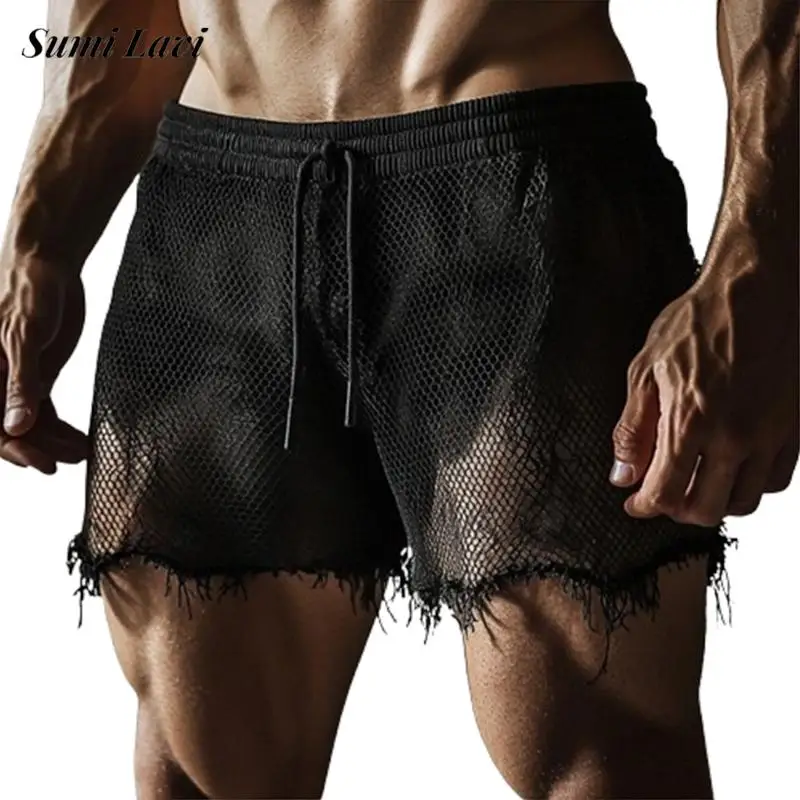 Summer Men's Shorts Drawstring See-through Transparent Hollow Out Mesh Bottoms Men Fashion Solid Color Fringed Design Shorts
Summer Men's Shorts Drawstring See-through Transparent Hollow Out Mesh Bottoms Men Fashion Solid Color Fringed Design Shorts