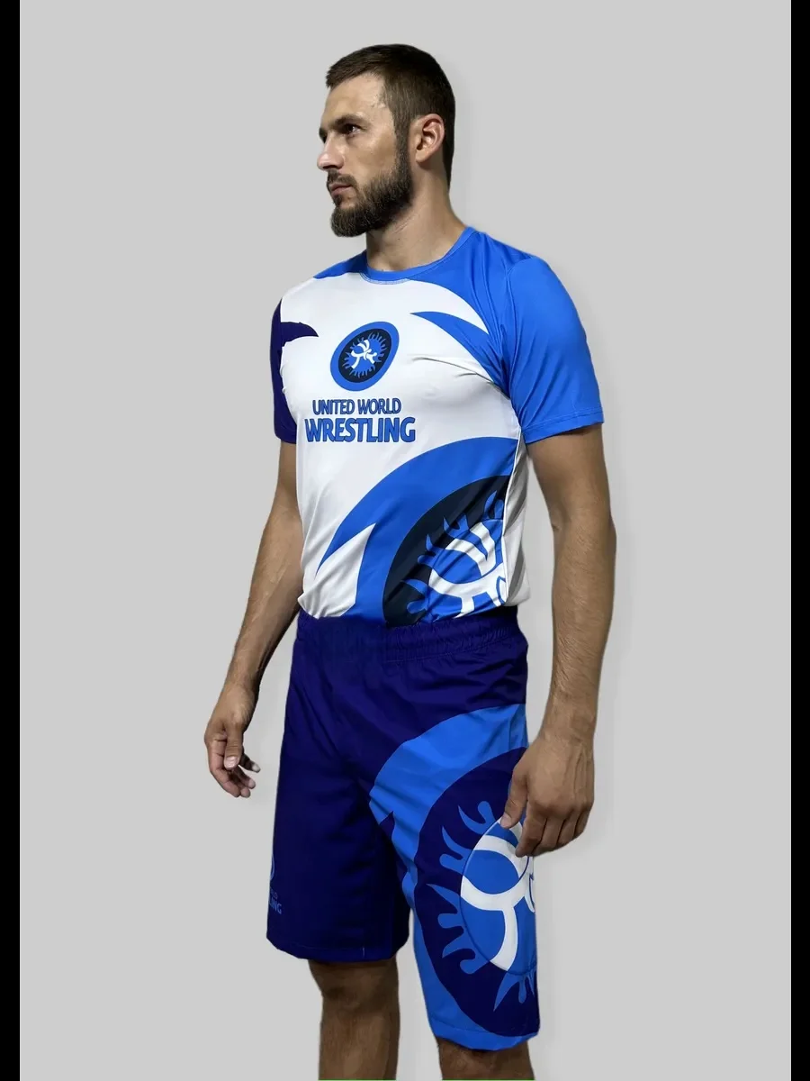 United World Wrestling Official Training Set Men Blue White Rash Guard and Shorts for Wrestling Breathable Quick Dry Sportswear
United World Wrestling Official Training Set Men Blue White Rash Guard and Shorts for Wrestling Breathable Quick Dry Sportswear
