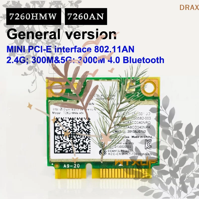 Mini PCI-E Dual-Band 2.4G/5Ghz Wireless Network Card AC 7260HMW, 802.11a/b/g/n WiFi Adapter with Bluetooth 4.0
Mini PCI-E Dual-Band 2.4G/5Ghz Wireless Network Card AC 7260HMW, 802.11a/b/g/n WiFi Adapter with Bluetooth 4.0