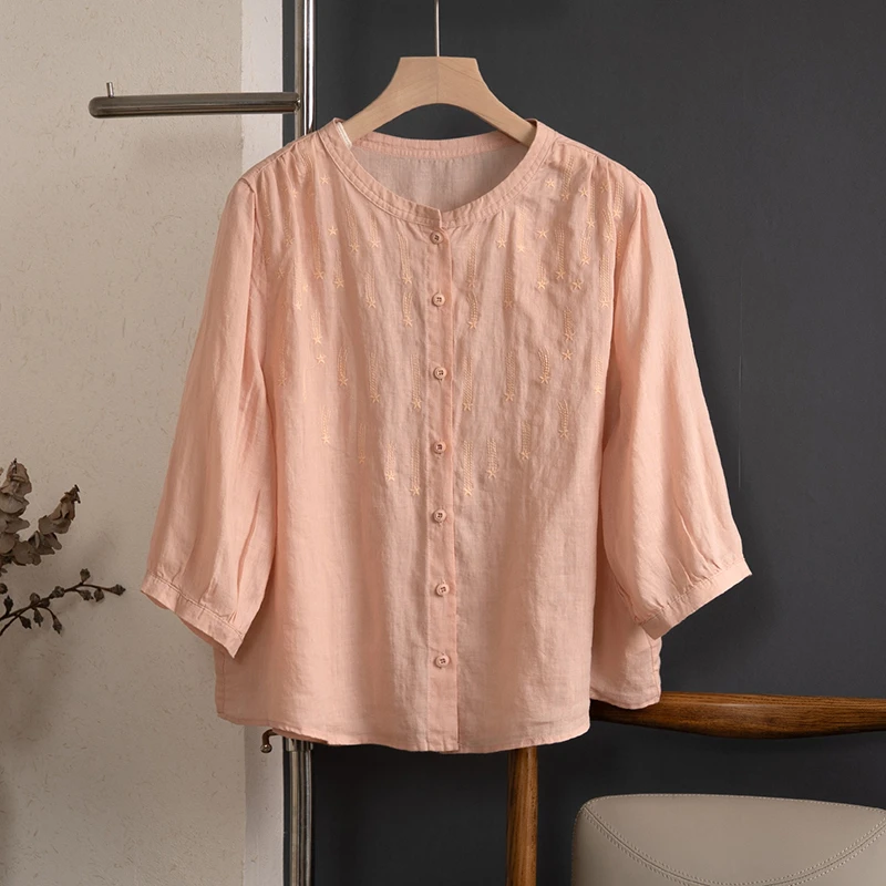 High Quality Ramie Embroidery Women Casual Shirt New Arrival 2026 Summer O-neck Solid Color Loose Female Tops Shirts M2718
High Quality Ramie Embroidery Women Casual Shirt New Arrival 2026 Summer O-neck Solid Color Loose Female Tops Shirts M2718