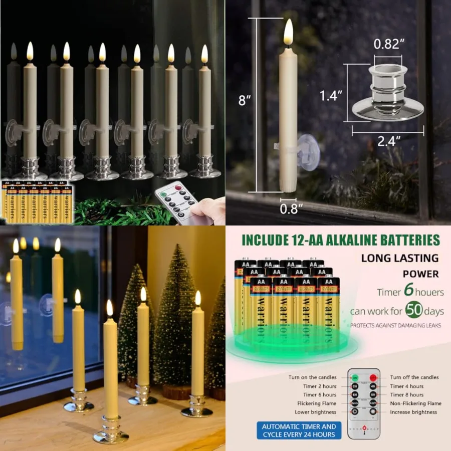 6PACK Flameless attery Powered 8'' Taper Windows Candles, Include 12 AA Batteries, with Remote and Timer, with Suction Cup and
6PACK Flameless attery Powered 8'' Taper Windows Candles, Include 12 AA Batteries, with Remote and Timer, with Suction Cup and