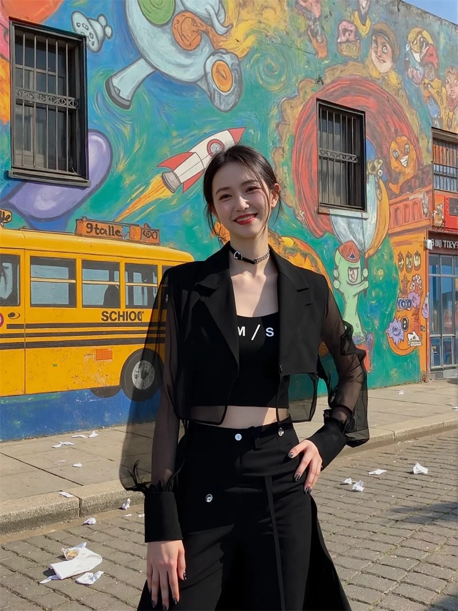 Sun-proof Cropped See-through Back-Slit Blazers For Woman With Designs Clothes Women Hugging Thread Slant Academic Glowing Femme
Sun-proof Cropped See-through Back-Slit Blazers For Woman With Designs Clothes Women Hugging Thread Slant Academic Glowing Femme