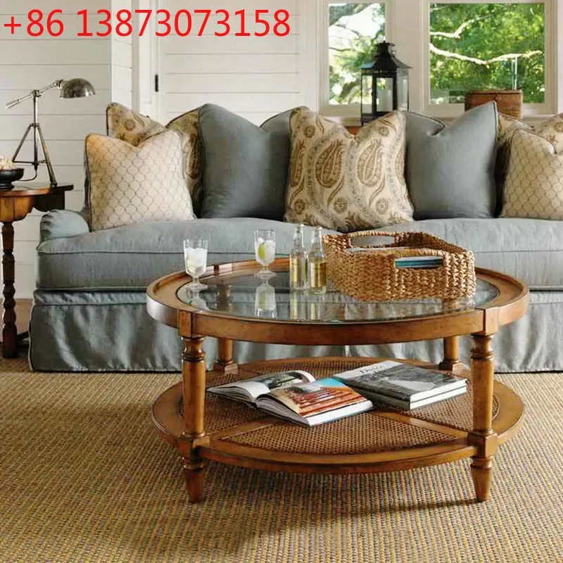 American coffee table solid wood retro old country living room small apartment French European round rattan art glass tea table
American coffee table solid wood retro old country living room small apartment French European round rattan art glass tea table