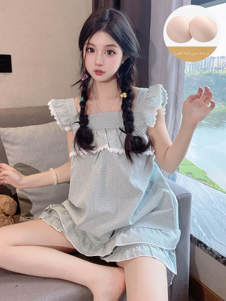 Summer New Cotton Nightgown Women's Strapl Home Clothes Svel Princ Cartoon Print Set with Chest Pad ort Pants
Summer New Cotton Nightgown Women's Strapl Home Clothes Svel Princ Cartoon Print Set with Chest Pad ort Pants