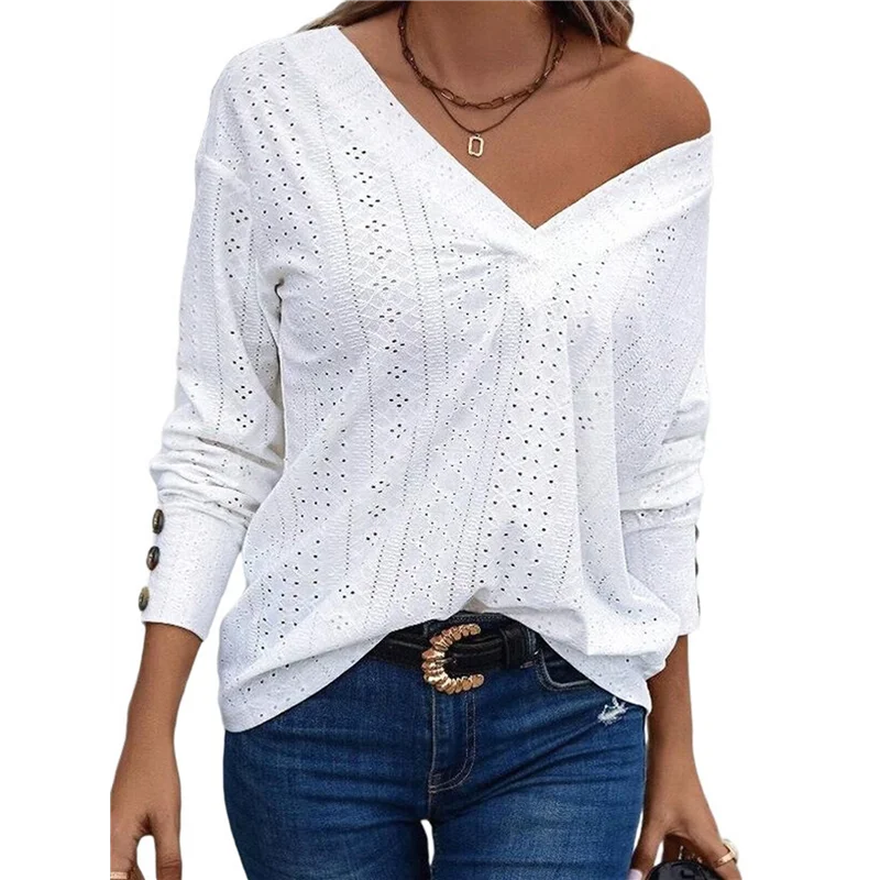 ABP-Women's Tops Dressy Casual V Neck Long Sleeve Buttons Hollow Out Lace Embroidered Blouses Shirts
ABP-Women's Tops Dressy Casual V Neck Long Sleeve Buttons Hollow Out Lace Embroidered Blouses Shirts