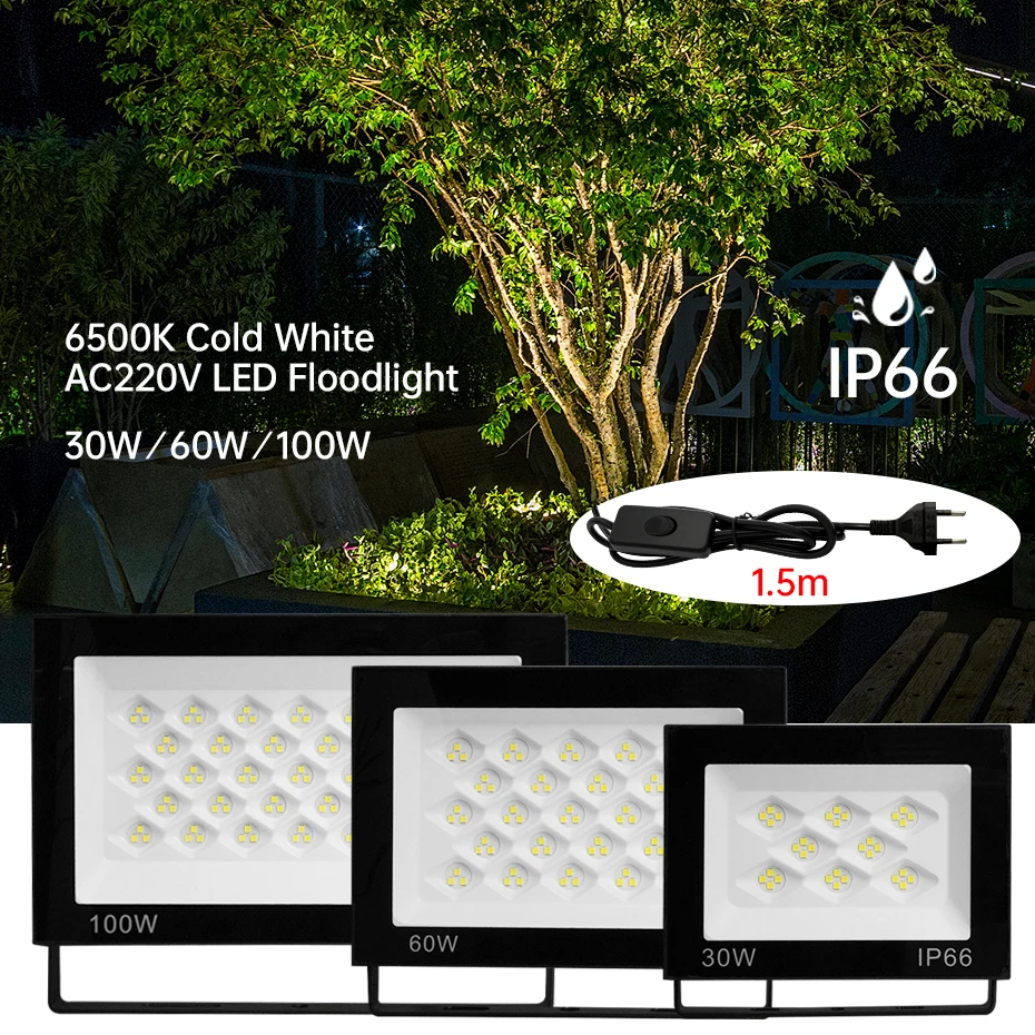Светодиодный прожектор AC220V 100W 60W 30W IP66, водонепроницаемый, для наружного освещения сада, настенный светильник, уличный фонарь с выключателем и вилкой
Светодиодный прожектор AC220V 100W 60W 30W IP66, водонепроницаемый, для наружного освещения сада, настенный светильник, уличный фонарь с выключателем и вилкой