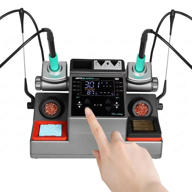 A902 Dual Soldering Iron Soldering Station Mobile Phone Electronic Product Repair Applied to 115/210/245 Soldering Tips
A902 Dual Soldering Iron Soldering Station Mobile Phone Electronic Product Repair Applied to 115/210/245 Soldering Tips