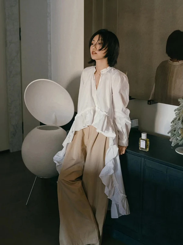 French Style Tailored Shirt Women's Early Spring Irregular Pure Color Lace Hem Front Short Back Long Tailcoat Blouse
French Style Tailored Shirt Women's Early Spring Irregular Pure Color Lace Hem Front Short Back Long Tailcoat Blouse