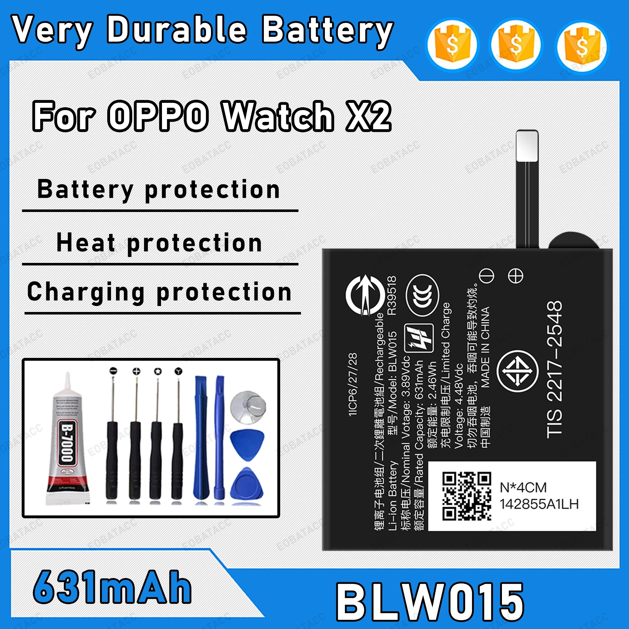 631mAh 100% New BLW015 Battery For OPPO Watch X2 Replacement Bateria+Free Tools
631mAh 100% New BLW015 Battery For OPPO Watch X2 Replacement Bateria+Free Tools