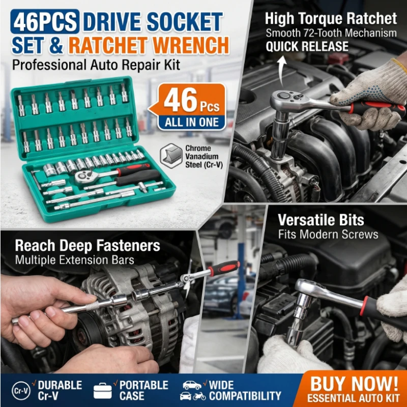 2026 New 46-piece Auto Repair Combination Ratchet Wrench Auto Maintenance Vehicle-mounted Socket Repair Set Tool Box
2026 New 46-piece Auto Repair Combination Ratchet Wrench Auto Maintenance Vehicle-mounted Socket Repair Set Tool Box