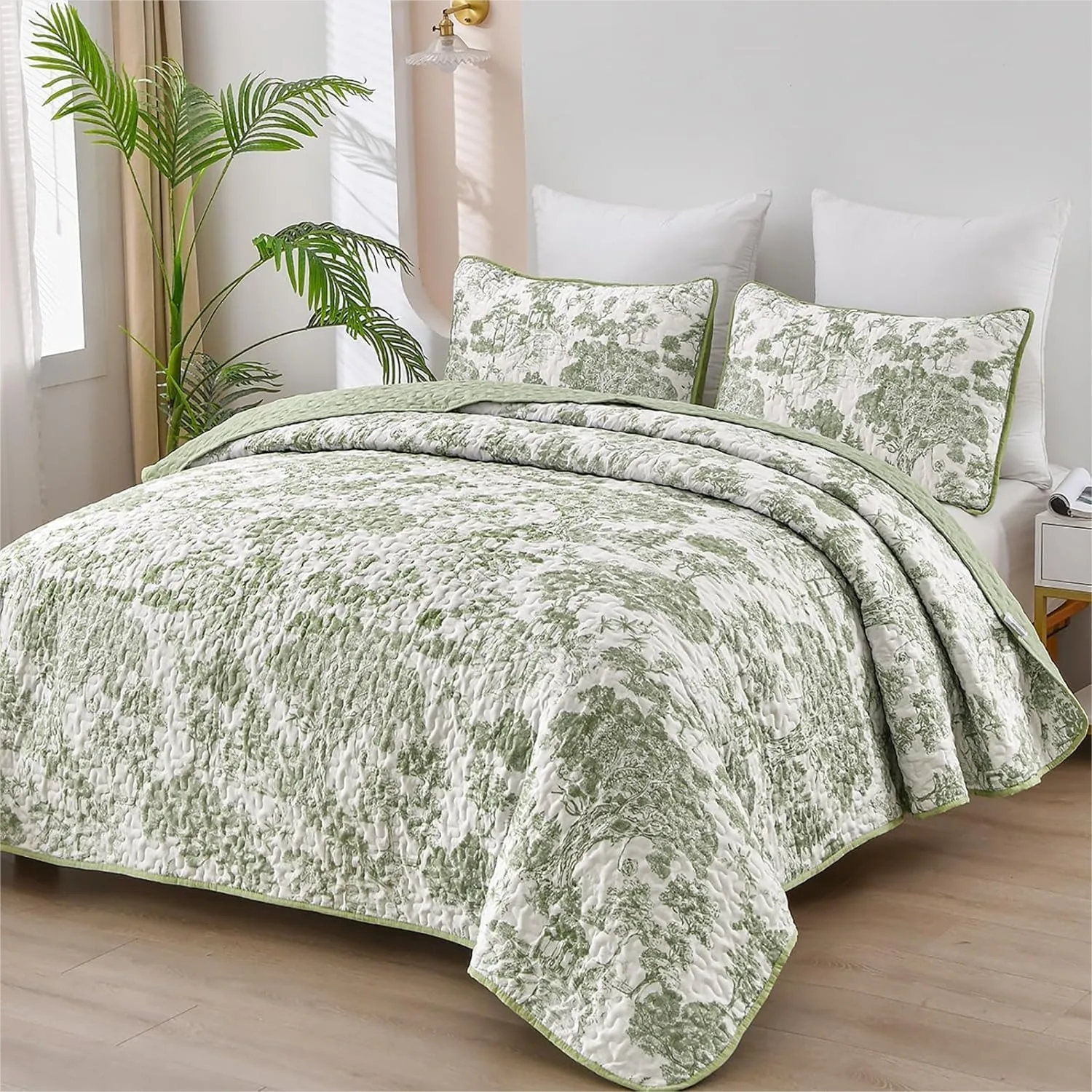 Sage Green Botanical Quilt Set Queen Size 3 Pieces Toile Floral Bedspread Soft Lightweight Microfiber Coverlet for All Season
Sage Green Botanical Quilt Set Queen Size 3 Pieces Toile Floral Bedspread Soft Lightweight Microfiber Coverlet for All Season