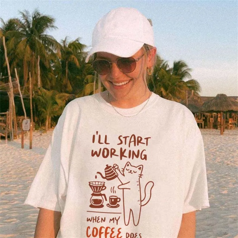 I'll Start Working When My Coffee Does Cat Printed Pattern T-Shirt O-Neck Short Sleeve Basic Women's Summer Top Clothing T-Shirt
I'll Start Working When My Coffee Does Cat Printed Pattern T-Shirt O-Neck Short Sleeve Basic Women's Summer Top Clothing T-Shirt
