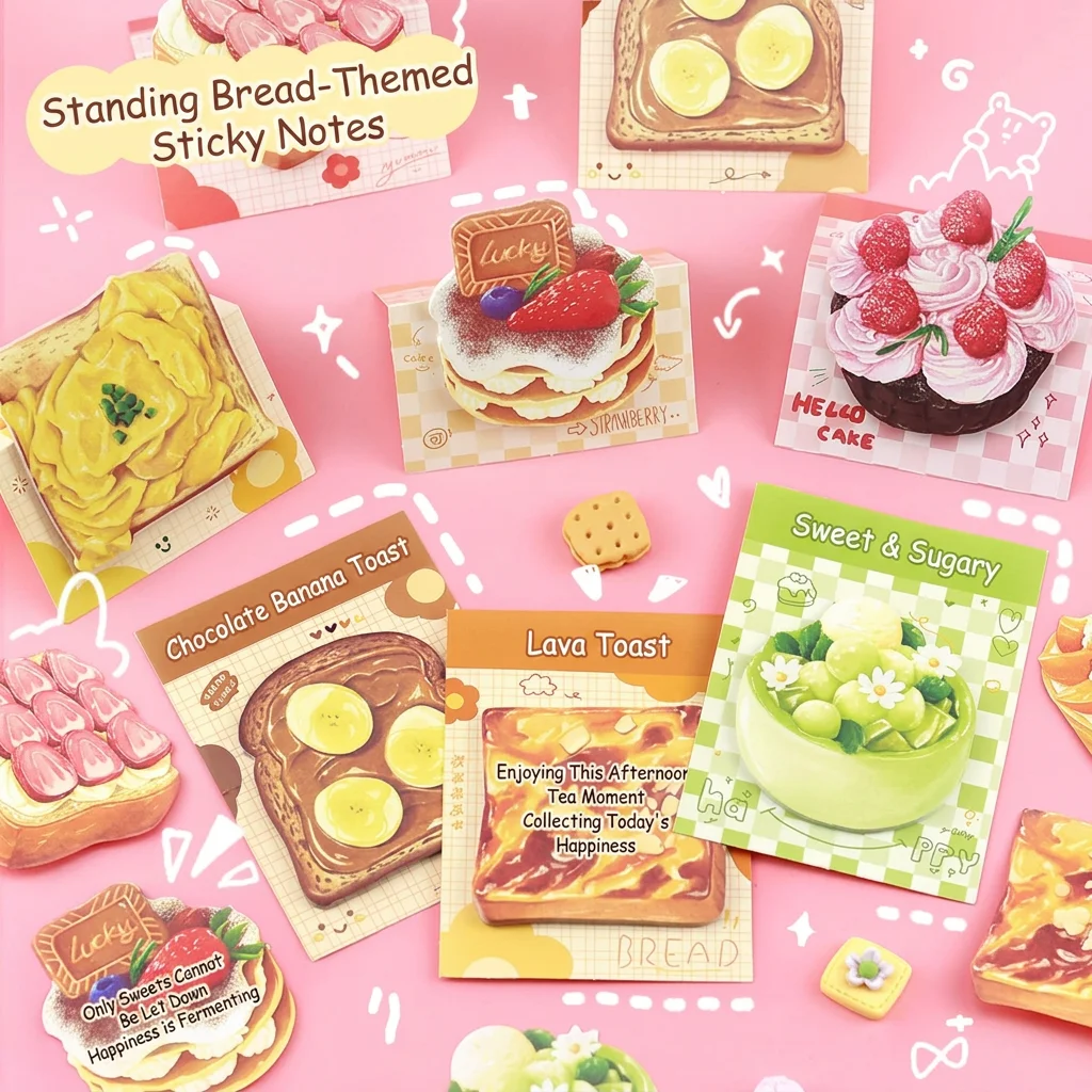Cute Dessert Toast Shaped Standing Sticky Notes High Adhesion Paper Memo Pads for Office School Note Taking
Cute Dessert Toast Shaped Standing Sticky Notes High Adhesion Paper Memo Pads for Office School Note Taking