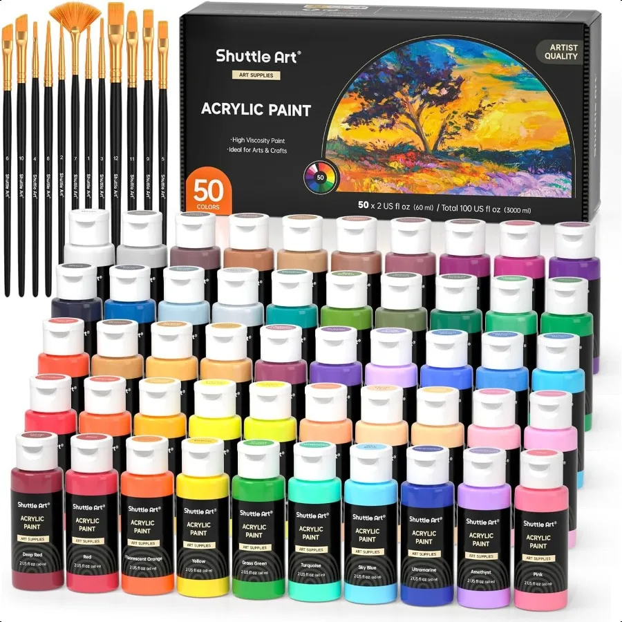 Shuttle Art Acrylic Paint 50 Colors Acrylic Paint Set 2oz 60ml Bottles Rich Pigments Water Proof Premium for Artists Beginners
Shuttle Art Acrylic Paint 50 Colors Acrylic Paint Set 2oz 60ml Bottles Rich Pigments Water Proof Premium for Artists Beginners