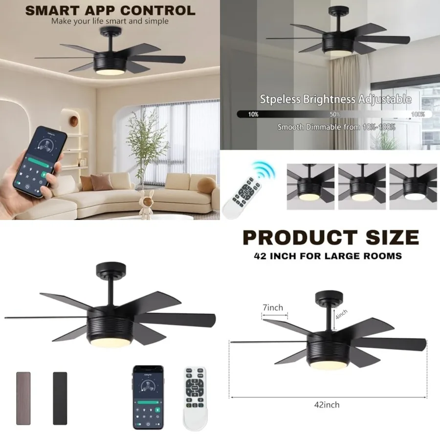 Ceilg Fan with Lights and Remote, 6 Blade App Control Timer Reversible Stepless Brightness and Color Temperature Outdoor Wood C
Ceilg Fan with Lights and Remote, 6 Blade App Control Timer Reversible Stepless Brightness and Color Temperature Outdoor Wood C