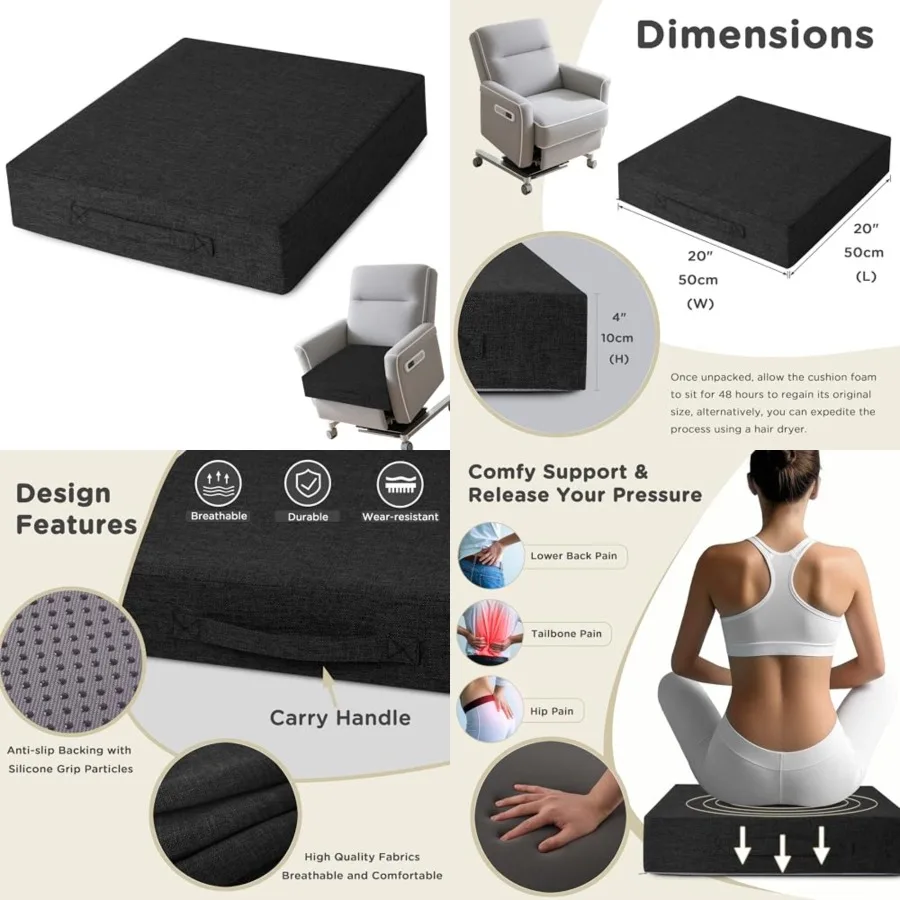Recliner Cushions for Elderly Thick Seat Cushion 20"x20"x4" Chair Pads with Non Slip Backing and Washable Cover for Couch Armch
Recliner Cushions for Elderly Thick Seat Cushion 20"x20"x4" Chair Pads with Non Slip Backing and Washable Cover for Couch Armch