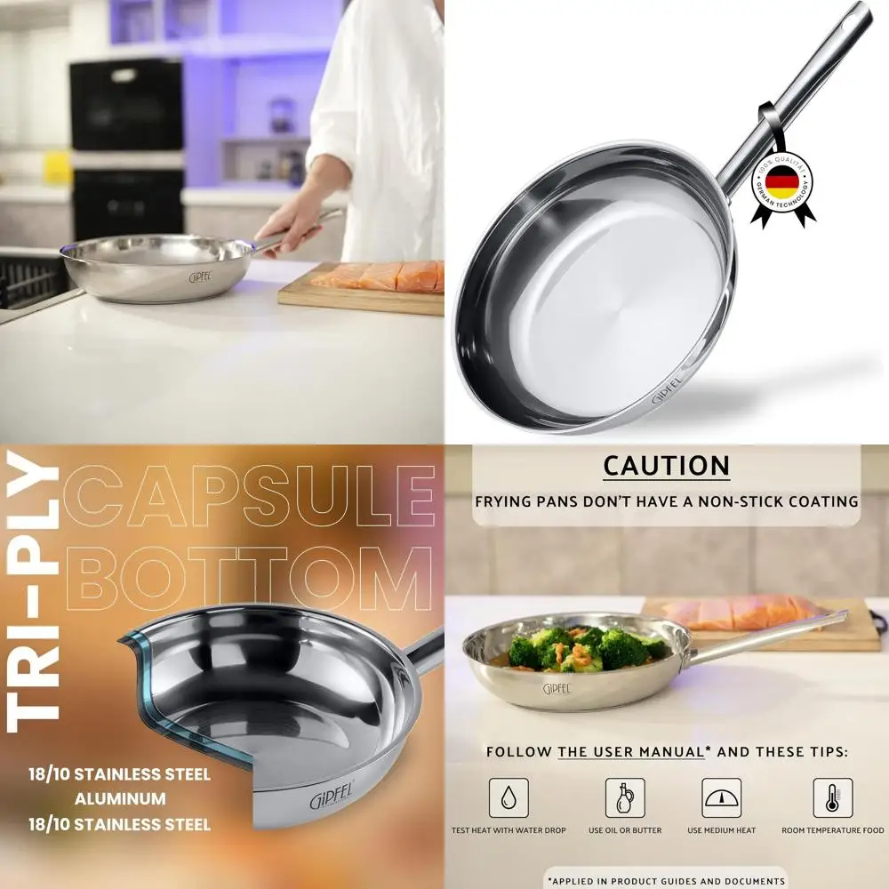 10-дюймовая сковорода из здоровой трехслойной нержавеющей стали, безопасная для индукционных и духовочных плит, подходит для газовых и электрических плит
10-дюймовая сковорода из здоровой трехслойной нержавеющей стали, безопасная для индукционных и духовочных плит, подходит для газовых и электрических плит