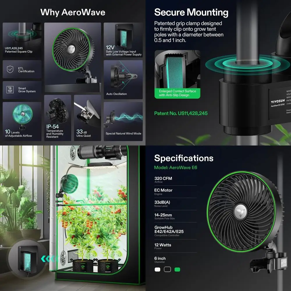 Wave E6 Gen2, Grow Tent Clip an 6”, EC Motor, Smart Control, Powerul Oscillating an, Local Timer, Weatherproo IP54, or Hydroponi
Wave E6 Gen2, Grow Tent Clip an 6”, EC Motor, Smart Control, Powerul Oscillating an, Local Timer, Weatherproo IP54, or Hydroponi