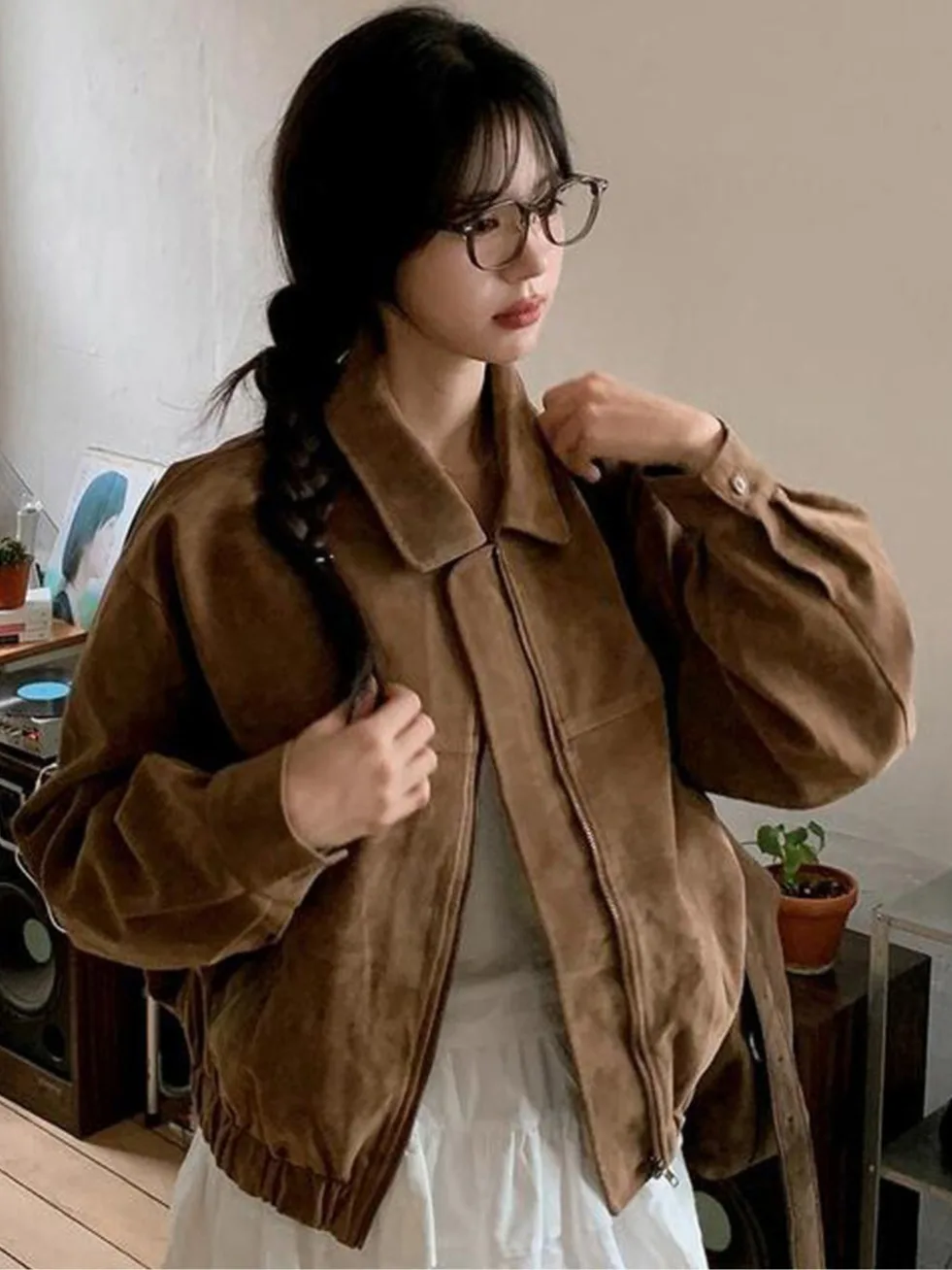 Chic Autumnal Vintage Brown Loose Deer Suede Baseball Jaet Sli Motorcycle Coat Korean Sle Women's Faion Outerwear
Chic Autumnal Vintage Brown Loose Deer Suede Baseball Jaet Sli Motorcycle Coat Korean Sle Women's Faion Outerwear