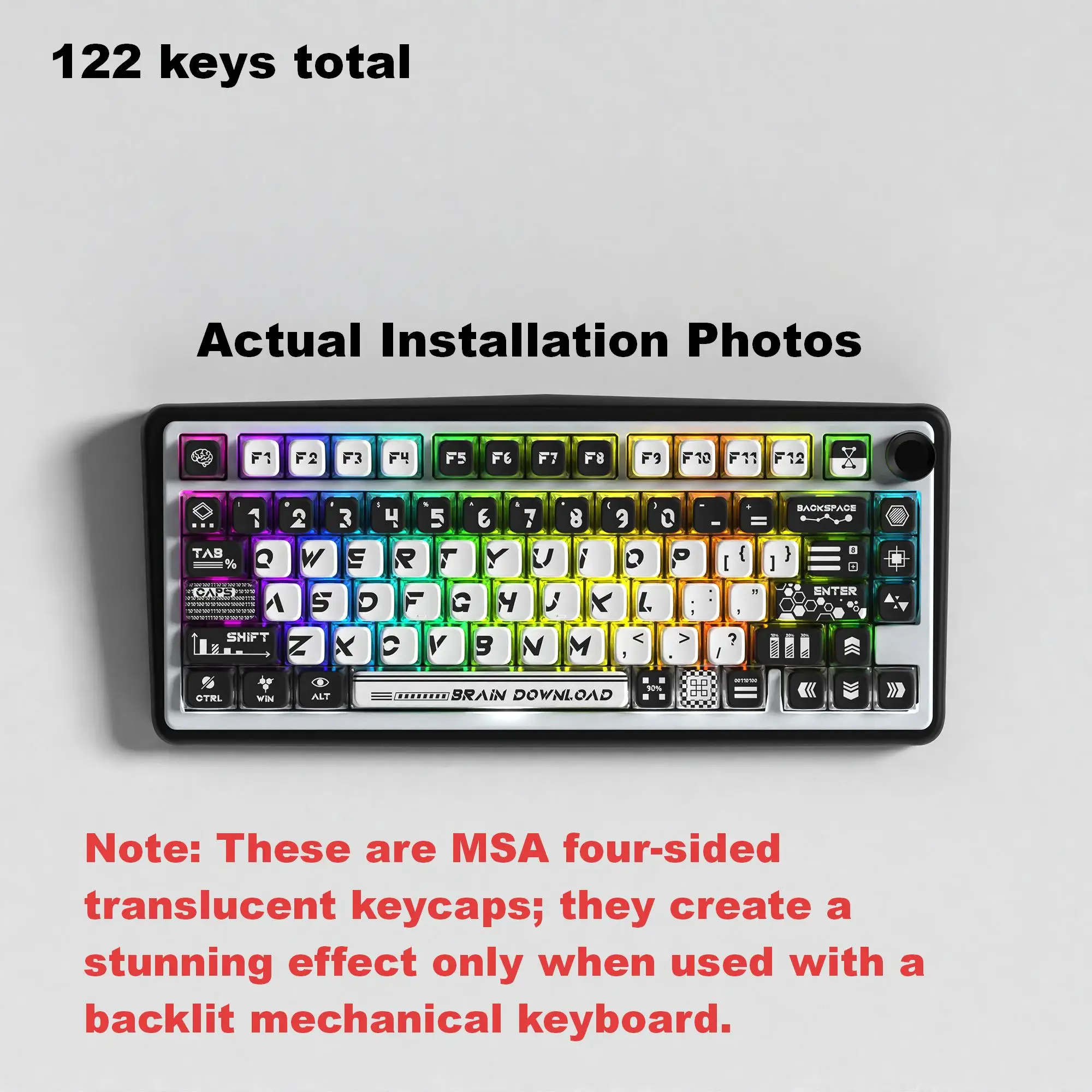 MSA Profile 122 Pcs PBT Sublimation Keycaps Set for Mechanical Keyboard (61/68/87/104/108 Layouts Compatible)
MSA Profile 122 Pcs PBT Sublimation Keycaps Set for Mechanical Keyboard (61/68/87/104/108 Layouts Compatible)