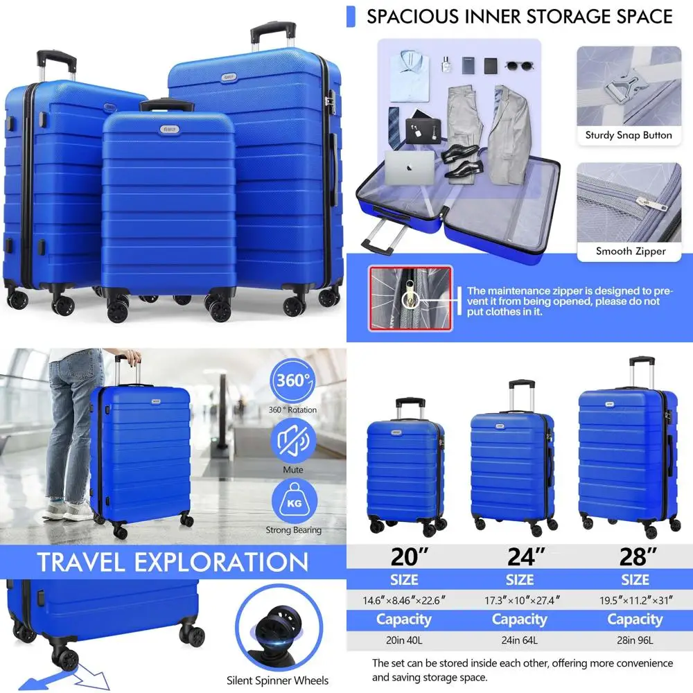 Комплект из 3 легких чемоданов из АБС-пластика с 4 универсальными колесами, замком tsa и размером для ручной клади 20, 24, 28 дюймов, синий
Комплект из 3 легких чемоданов из АБС-пластика с 4 универсальными колесами, замком tsa и размером для ручной клади 20, 24, 28 дюймов, синий
