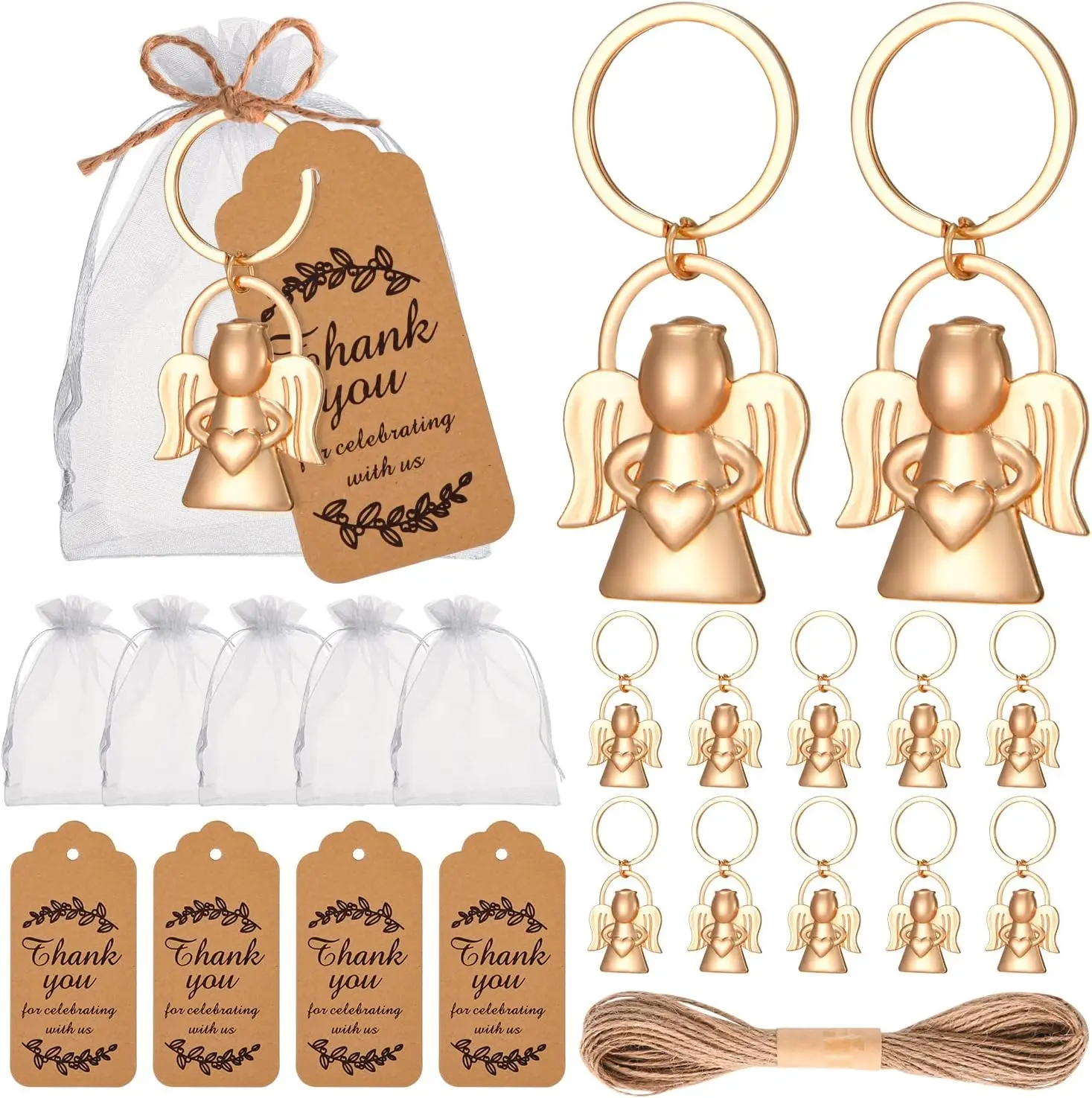 12Packs Gold Angel Keychain Party Favors, Angel Shaped Keychains with Thank You Cards & Organza Bags for Wedding Baby Shower
12Packs Gold Angel Keychain Party Favors, Angel Shaped Keychains with Thank You Cards & Organza Bags for Wedding Baby Shower