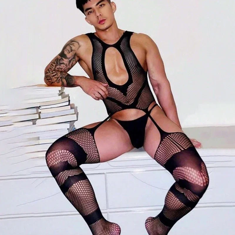 New Men Bodysuits Mesh Patchwork Transparent Hollow Out Rompers T Shirt man Gloves O-neck Sleeveless Crotchless Bodystockings
New Men Bodysuits Mesh Patchwork Transparent Hollow Out Rompers T Shirt man Gloves O-neck Sleeveless Crotchless Bodystockings