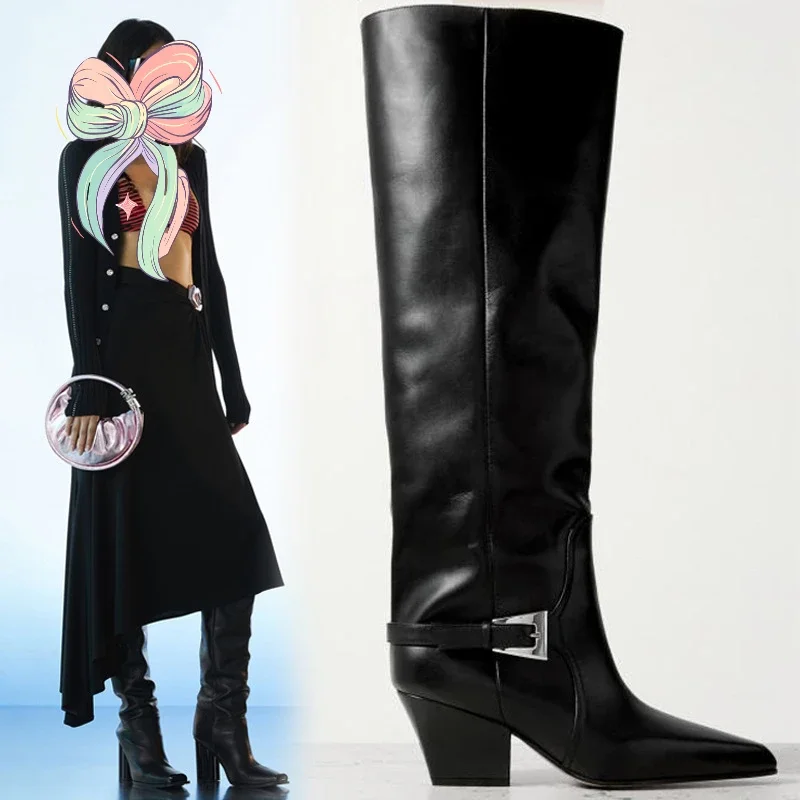 Новые простые сапоги до колена на толстом каблуке 9 см с металлической пряжкой, европейско-американские модные женские сапоги с острым носком для девочек 43
Новые простые сапоги до колена на толстом каблуке 9 см с металлической пряжкой, европейско-американские модные женские сапоги с острым носком для девочек 43