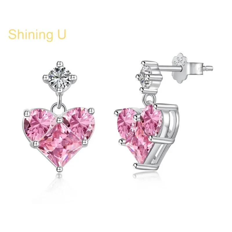 Shining U S925 Silver Pink Heart Zircon Drop Earrings for Women Fine Jewelry Gift Summer
Shining U S925 Silver Pink Heart Zircon Drop Earrings for Women Fine Jewelry Gift Summer