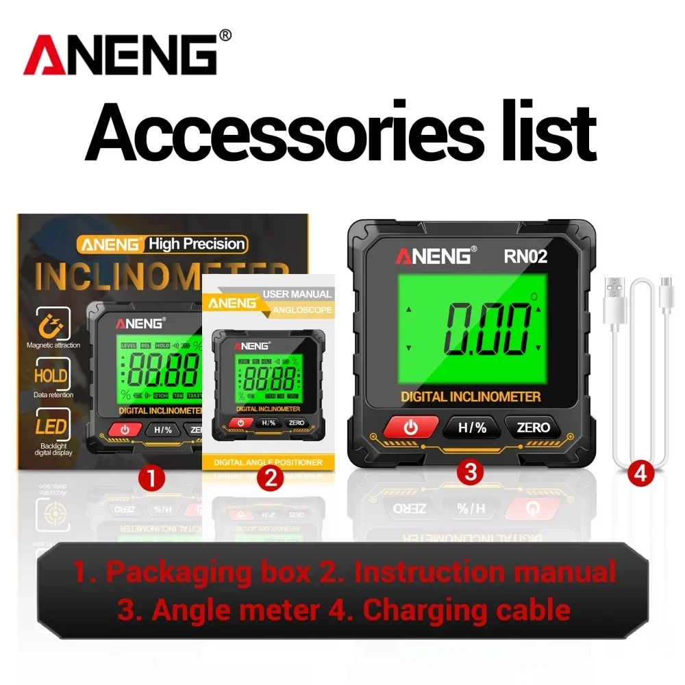 Aneng RN02 RN03 Digital Laser Level Angle Finder with Backlit LCD High Precision 360 Degrees Measurement Magnetic Level Meter
Aneng RN02 RN03 Digital Laser Level Angle Finder with Backlit LCD High Precision 360 Degrees Measurement Magnetic Level Meter